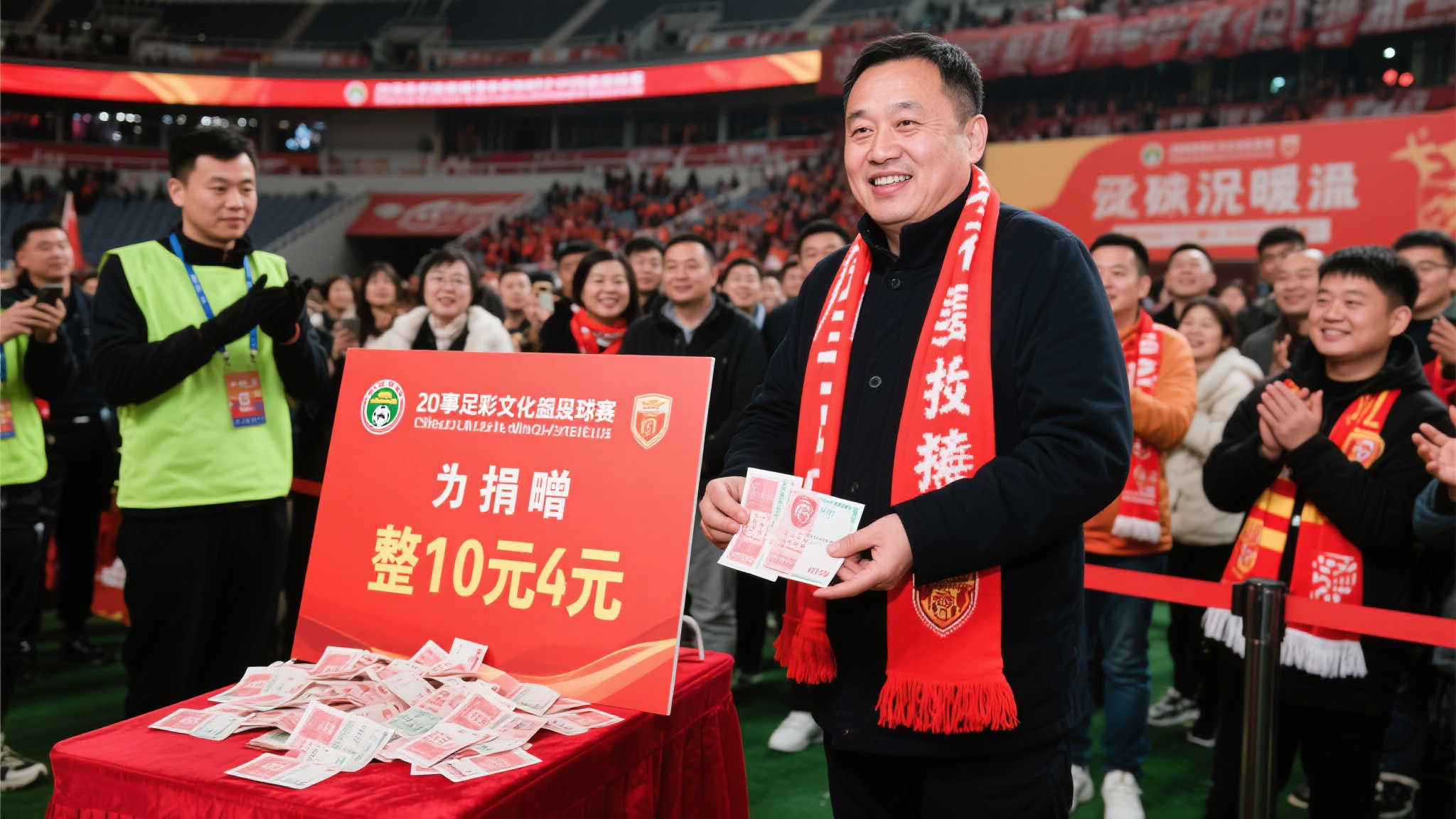 据现场工作人员透露，这位球迷的捐赠行为感