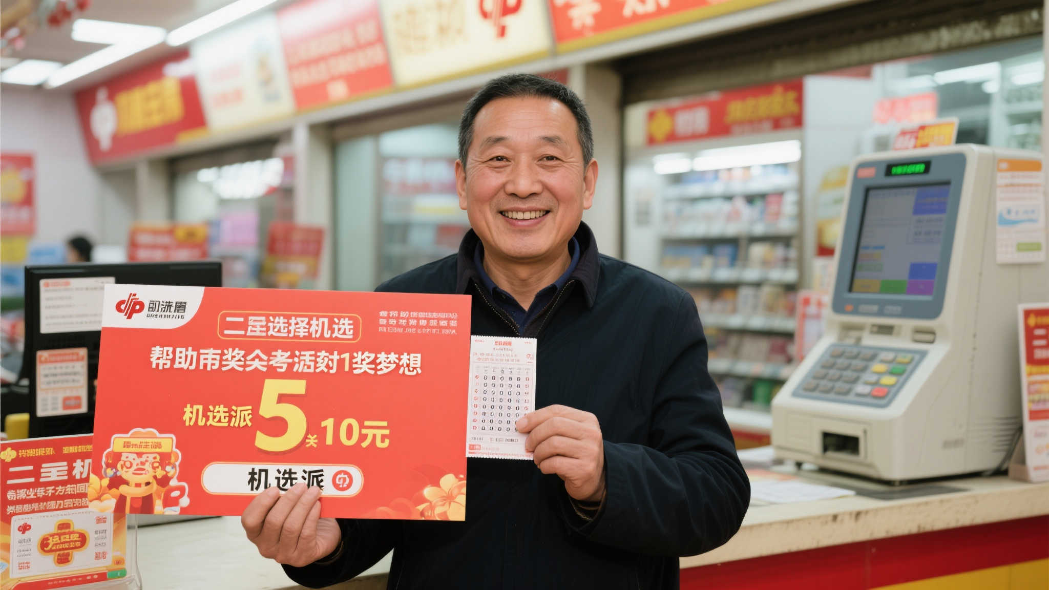 彩民10元机选5注，双色球惊喜中奖33万